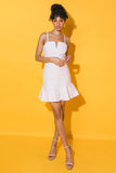 White Denim Ruffled Hemline Mini Dress