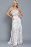 White and Light Grey Tube Smocked Top and High Waisted Tiered Maxi Dress