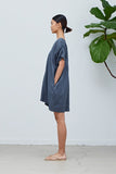 Cyan Colored Boxy Linen Mini Dress