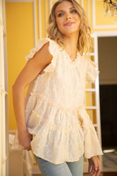 Cream Colored Bubble Layered Textured Top