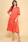 Coral Colored Tiered Button Up Dress