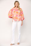 Magenta and Floral Multi Print 3/4 Balloon Sleeve blouse