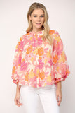 Magenta and Floral Multi Print 3/4 Balloon Sleeve blouse