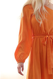 Tangerine Colored One Sleeve Ruffle Midi Dress