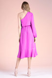 Orchid Colored One Sleeve Ruffle Midi Dress