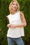 White Colored Floral Print Ruffle Detail Top