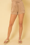 Tan Colored Elastic Waist Tie Front Pocket Ribbed Shorts