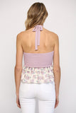 Lilac Colored Contrast Broderie Trim Knitted Cut Out Top