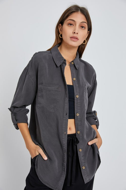 Charcoal Colored Oversized Utility Button Down Shirt