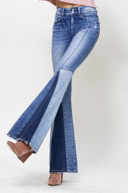 Myra Magenta Colored High Rise Kick Flare Jeans