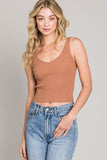 Clay Colored Ribbed V Neck Tank Top