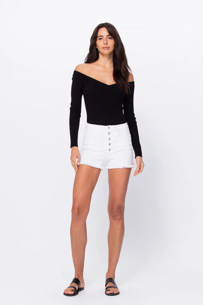 Courtney White High Rise Button Fly Shorts