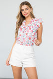Lilac and Ivory Flower Pattern Ruffle Top