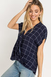 Blue Checkered Wrap Top - THE WEARHOUSE