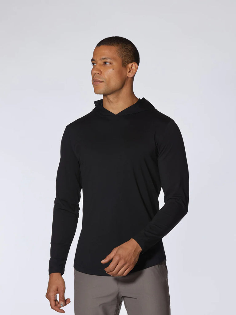 Black long top sleeve hooded shirt