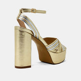 Elisa Gold Metallic Leather High Heel Sandals
