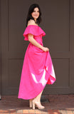 Fuchsia Colored Off Shoulder Midi Dress