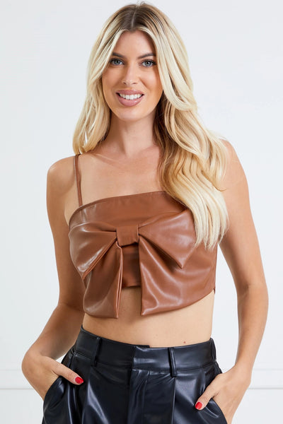 Camel Colored Bow Detail Crop Top