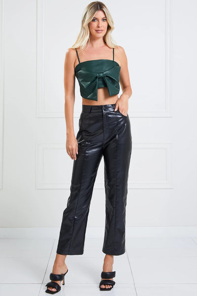 Hunter Green Colored Bow Detail Crop Top
