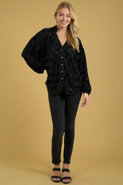 Black Button Down High Low Top