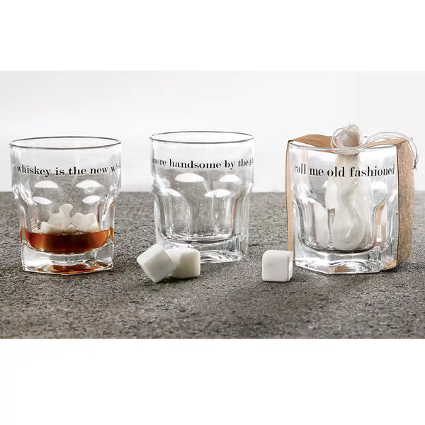 Old Fashioned Whiskey Glass Stone Set
