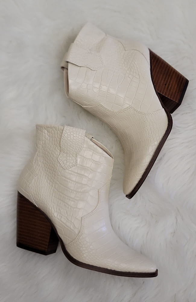 The Dottie Cream Colored Snake Print Boots