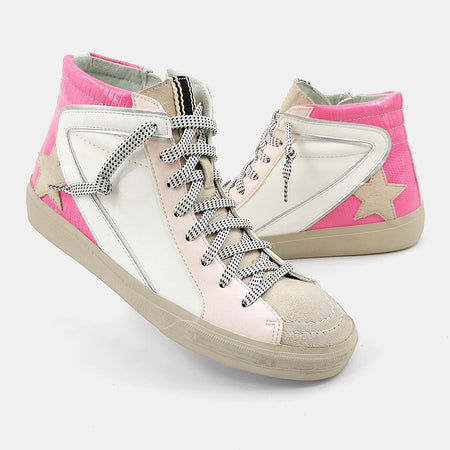 Clara White and Cork Star Lace Up Sneakers