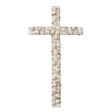 Gray Wood Cross with Pearls