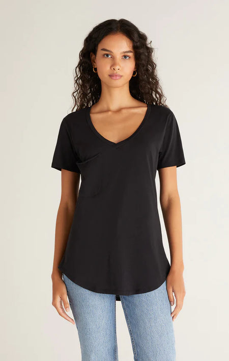 Black Colored Front Pocket V Neck T-Shirt