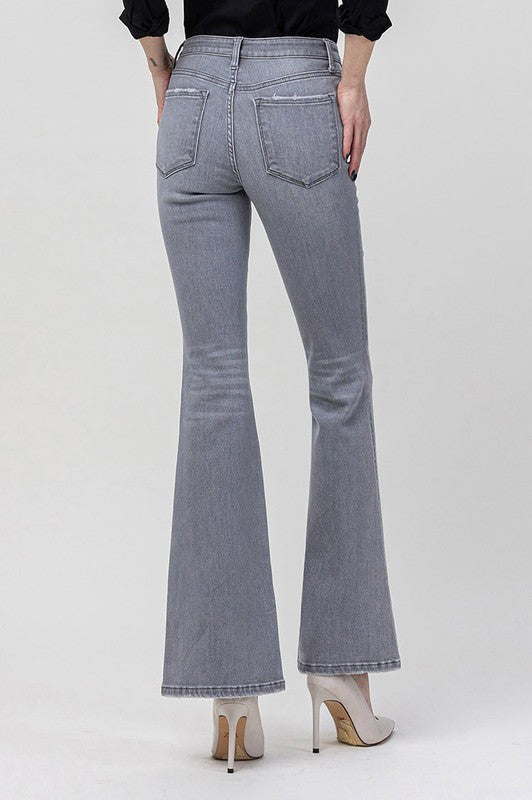 Reese Mid Rise Grey Flare Jeans