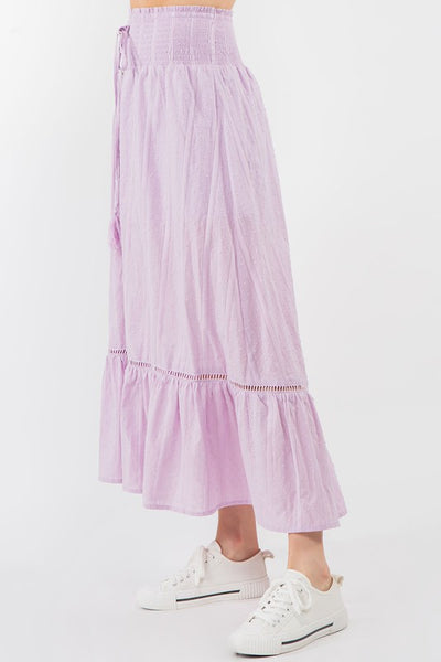 Lavender Front Slit Waist Smocked Midi Skirt