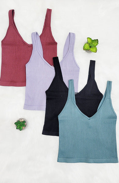 V Neck Thick Rib Crop Tank