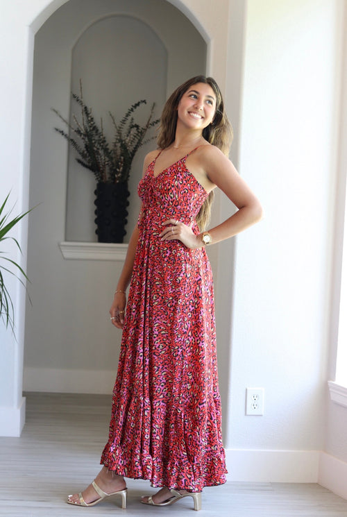 Red Spotted Printed Halter Maxi