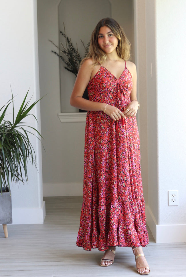 Red Spotted Printed Halter Maxi