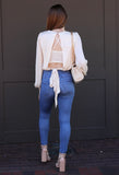 Cream Colored Balloon Sleeve Open Back Top