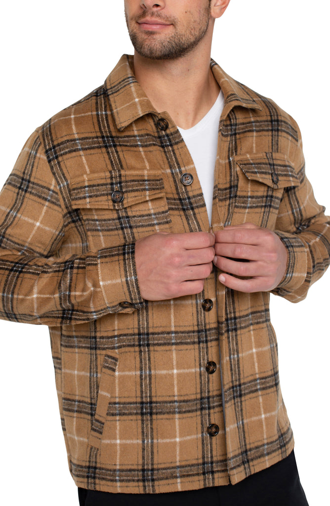 Hooded Flannel Shirt Jacket In Red Green – Three Hundred