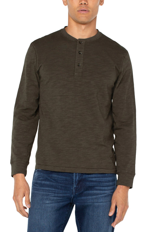 Military Green Colored Henley Shirt