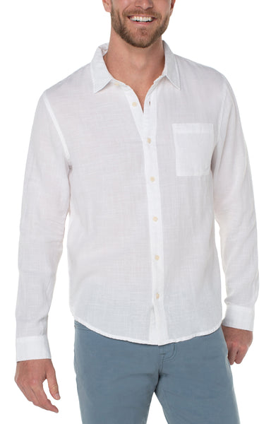 White Colored Woven Long Sleeve Button Up