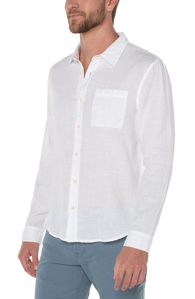 White Colored Woven Long Sleeve Button Up